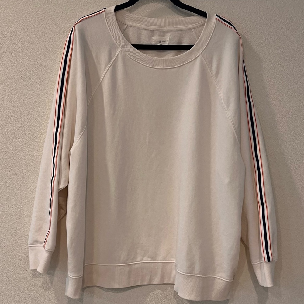 NWOT Lou & Grey Cream Crewneck with Striped Detail